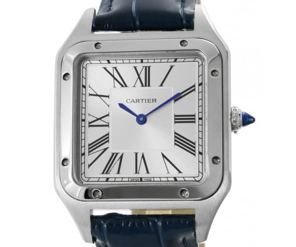 Elegante Cartier Santos Dumont Stahl Replik Uhr mit Lederarmband