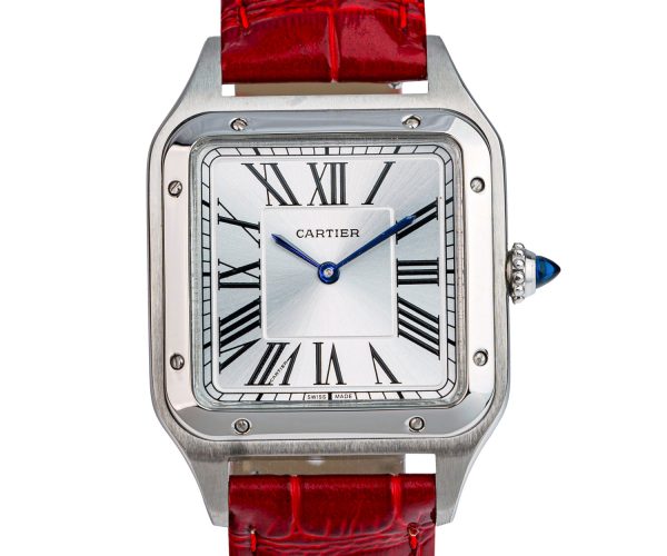 Elegante Cartier Santos Dumont Nachbildung mit Roter Lederschließe