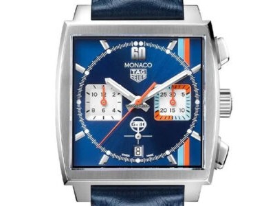 Tag Heuer Monaco Gulf Blue Replica Uhr mit Lederarmband