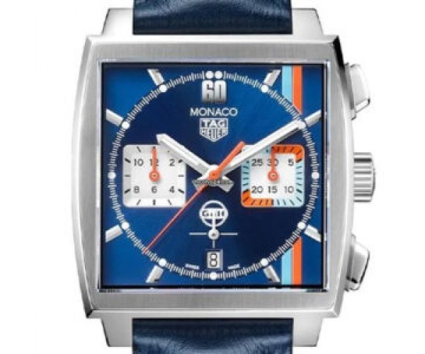 Tag Heuer Monaco Gulf Blue Replica Uhr mit Lederarmband